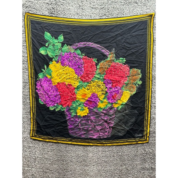 Valentino‎ Floral Print Silk Square Scarf Black 33